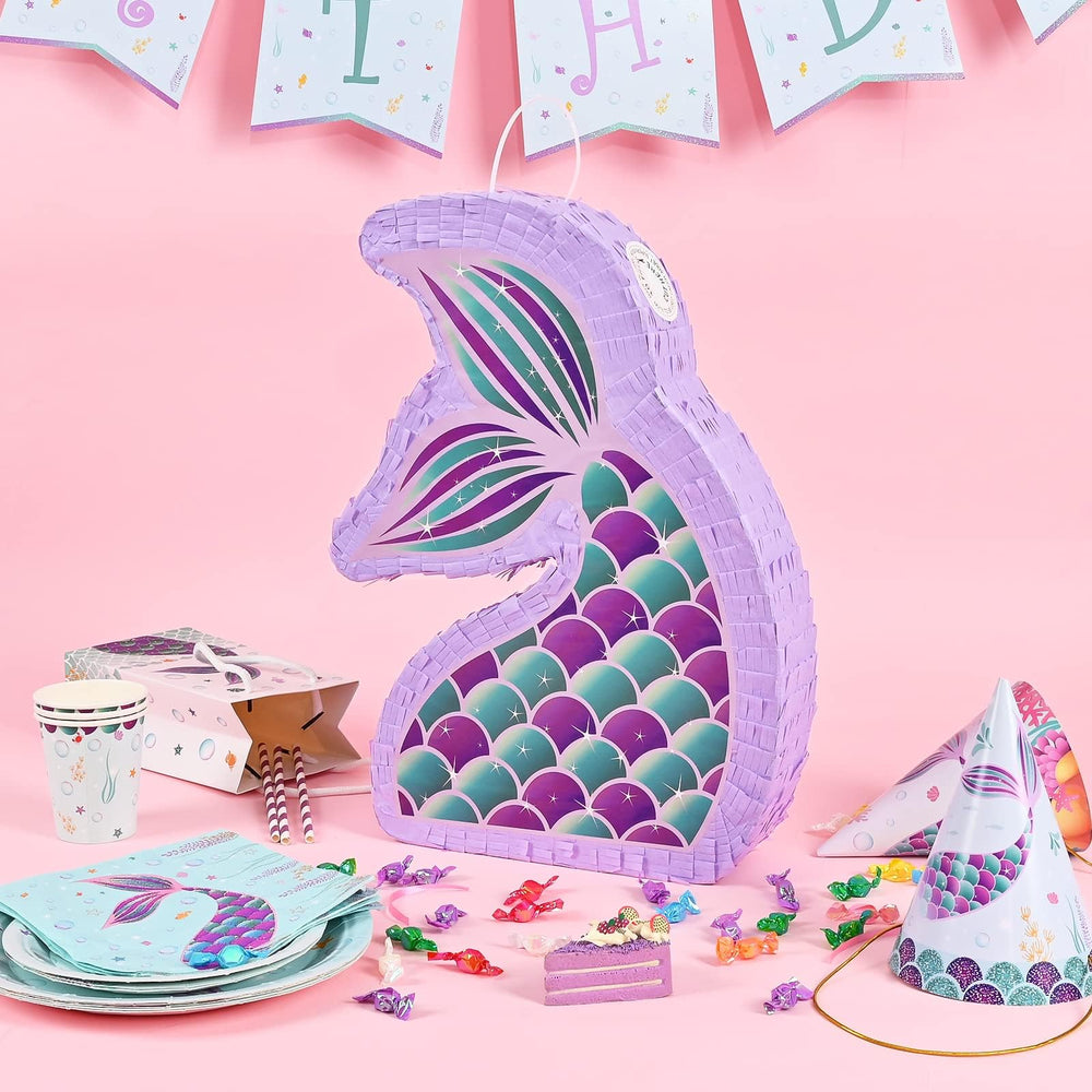 WERNNSAI Mermaid Piñata with blindfold and bat ready for instant party games.