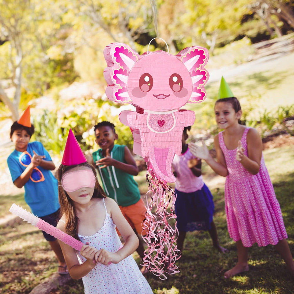 WERNNSAI pink axolotl pinata doubles as decor after party.