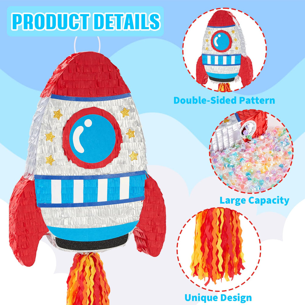 WERNNSAI Rocket Pinata kids swing action at space party.