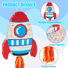WERNNSAI Rocket Pinata kids swing action at space party.