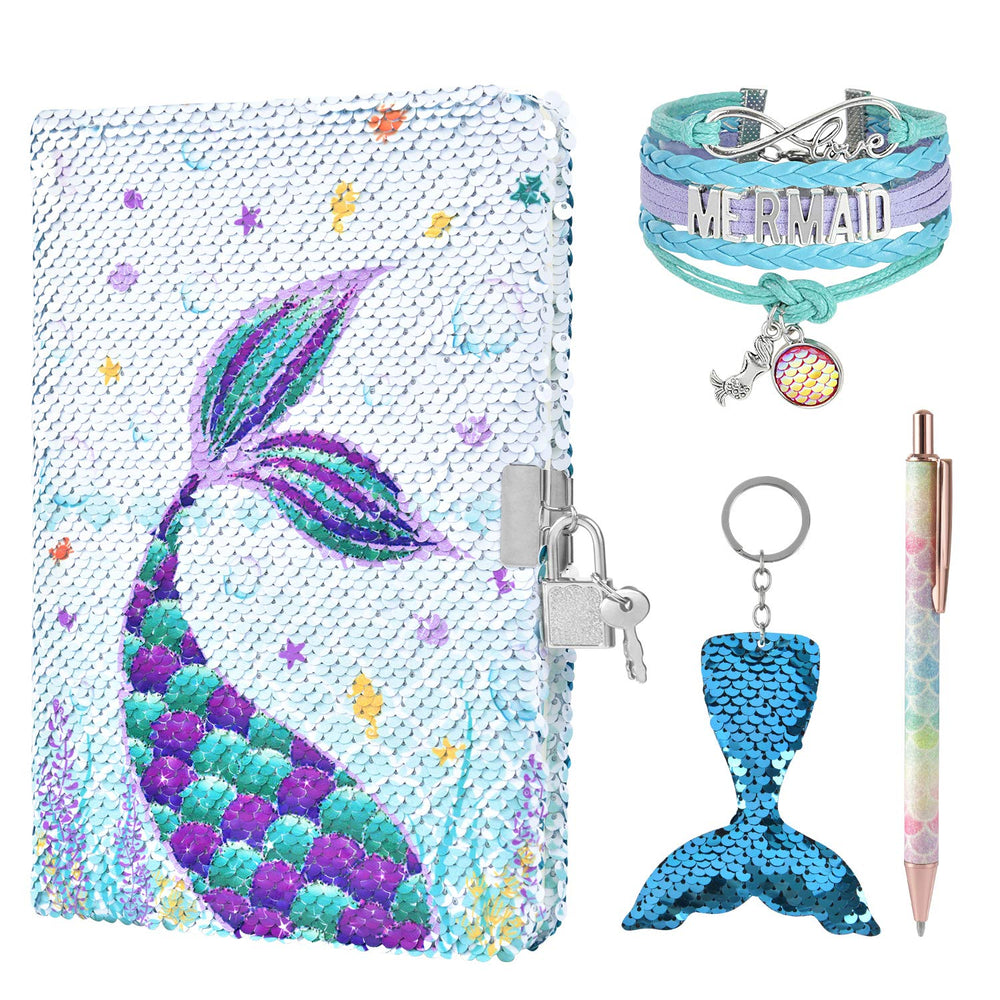 WERNNSAI sequins mermaid diary front cover with lock for private journaling.