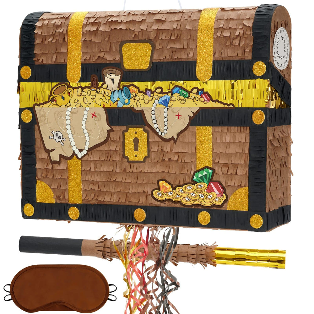 WERNNSAI Treasure Chest Pinata front view for pirate party décor and treasure hunting fun.