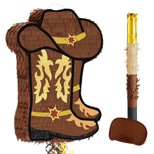WERNNSAI Western Cowgirl Boot PiΓ±ata front view, rugged rodeo decor.