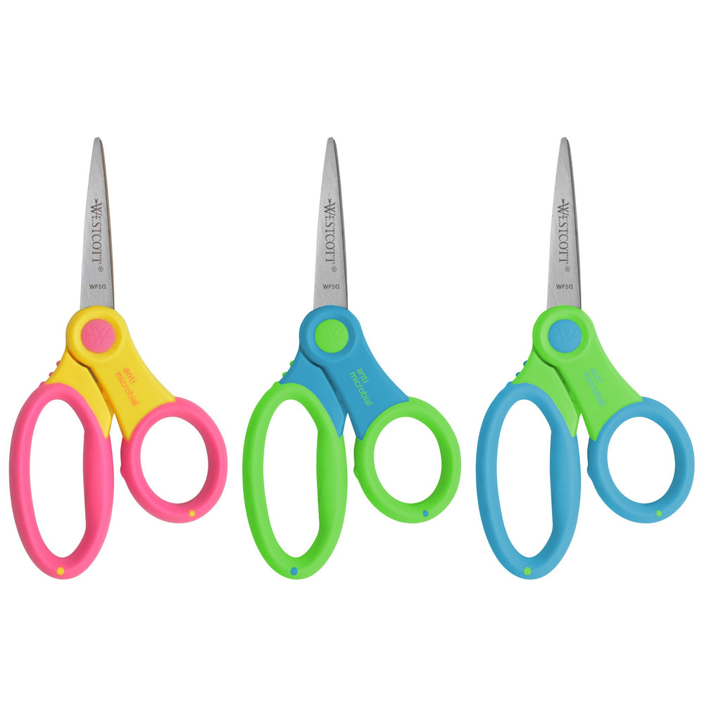 Westcott 14597, 5-inch kids scissors with pointed tip for precise cuts.