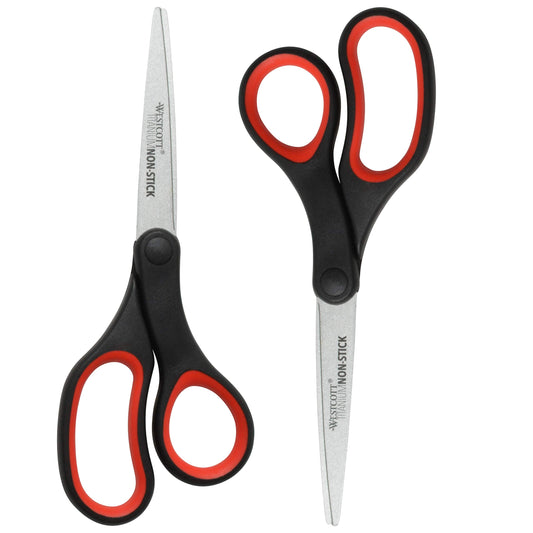 Westcott 8-Inch titanium-bonded non-stick scissors blades close-up showing durable non-stick coating