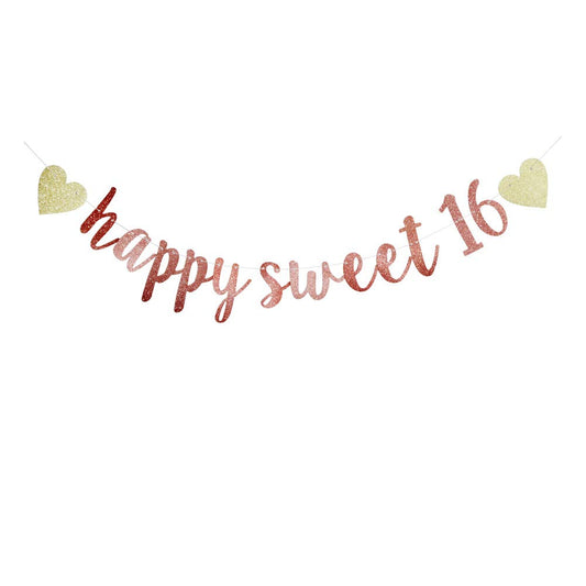 Westlili Happy Sweet 16 banner pink for vibrant party decor.