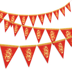 Whaline dragon pennant banner with red gold glitter edge for Lunar New Year décor.