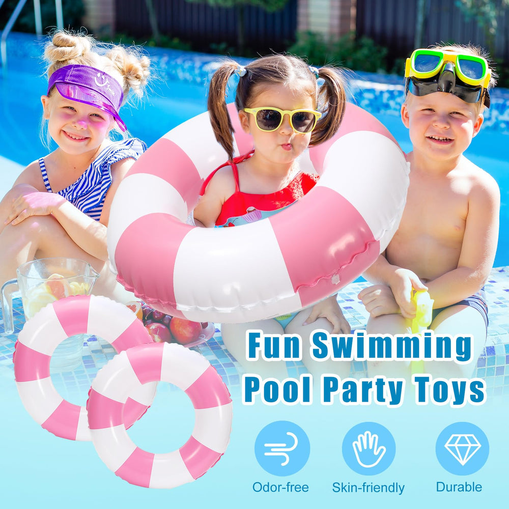 Whaline pink-white stripe swim ring enhances poolside photos and fun