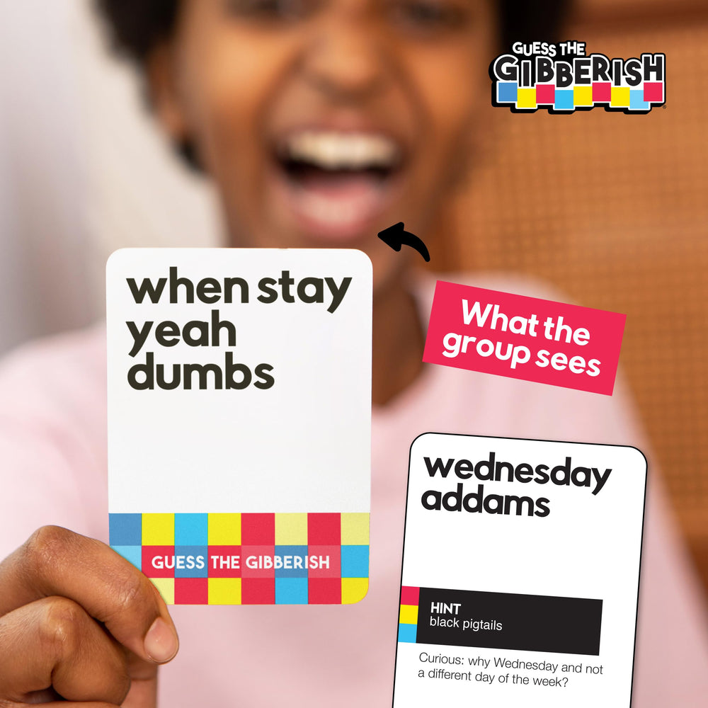 WHAT DO YOU MEME? Guess The Gibberish players card spread invites fast, fun guessing.