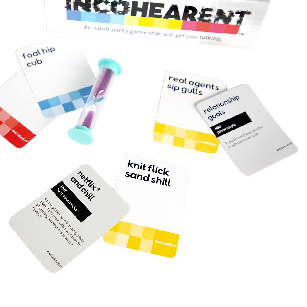 WHAT DO YOU MEME? Incohearent party cards category display sparks conversation.