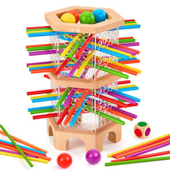 WhimsiPlay Montessori wooden board game with colorful sticks for fine motor play.