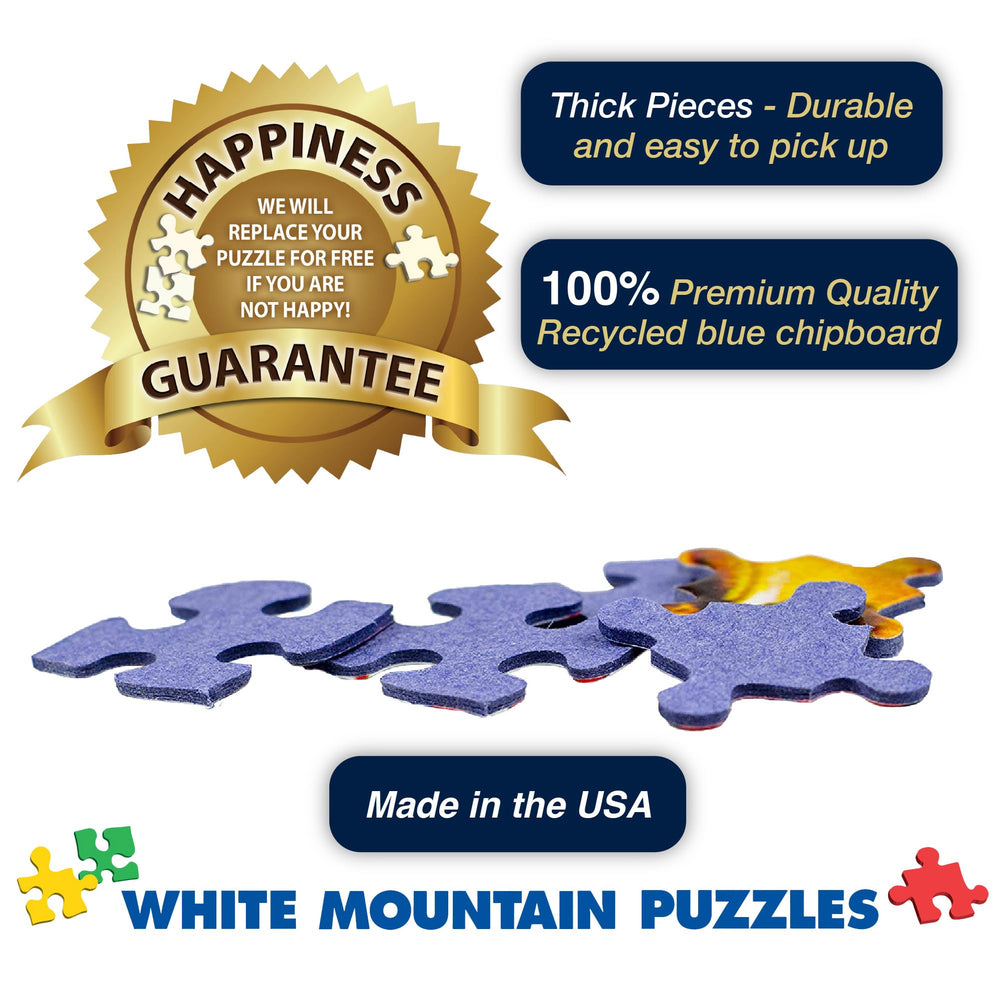 White Mountain Finished Size 24x30 preview shows large, satisfying completed puzzle.