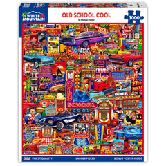 White Mountain Old School Cool Puzzle cover featuring retro artwork for nostalgic puzzle lovers.