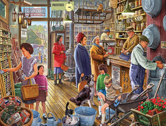 White Mountain Puzzles The Hardware Store front cover, nostalgic shop scene inviting family puzzling.