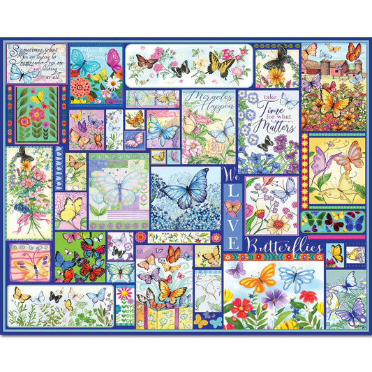 White Mountain spring flower butterflies puzzle image highlighting bright collage for relaxing family time.