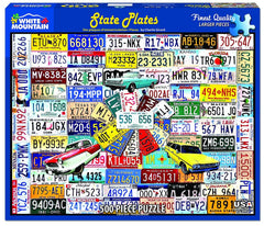 White Mountain State Plates collage detail showing classic car imagery for nostalgic puzzle lovers