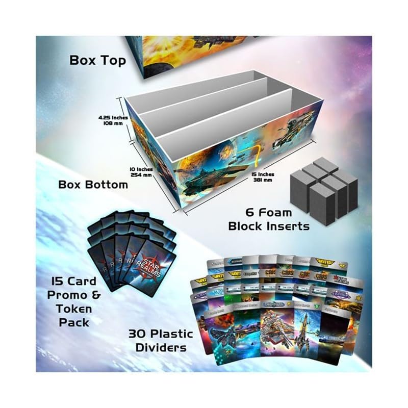 White Wizard Games Star Realms storage box in-use with foam blocks protects cards during travel.