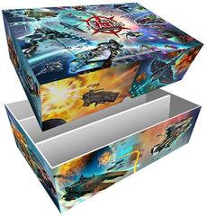 White Wizard Games Star Realms storage box open with dividers helps keep decks neatly sorted.