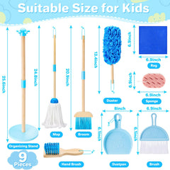 WHOHOLL 9 Pcs wooden cleaning set with duster, safe pretend cleaning