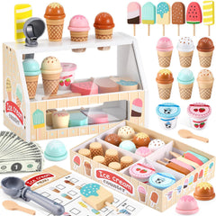 WHOHOLL wooden ice cream counter promotes imaginative play and color learning.
