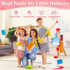 WHOHOLL wooden dustpan-stand helps kids keep tools tidy and accessible