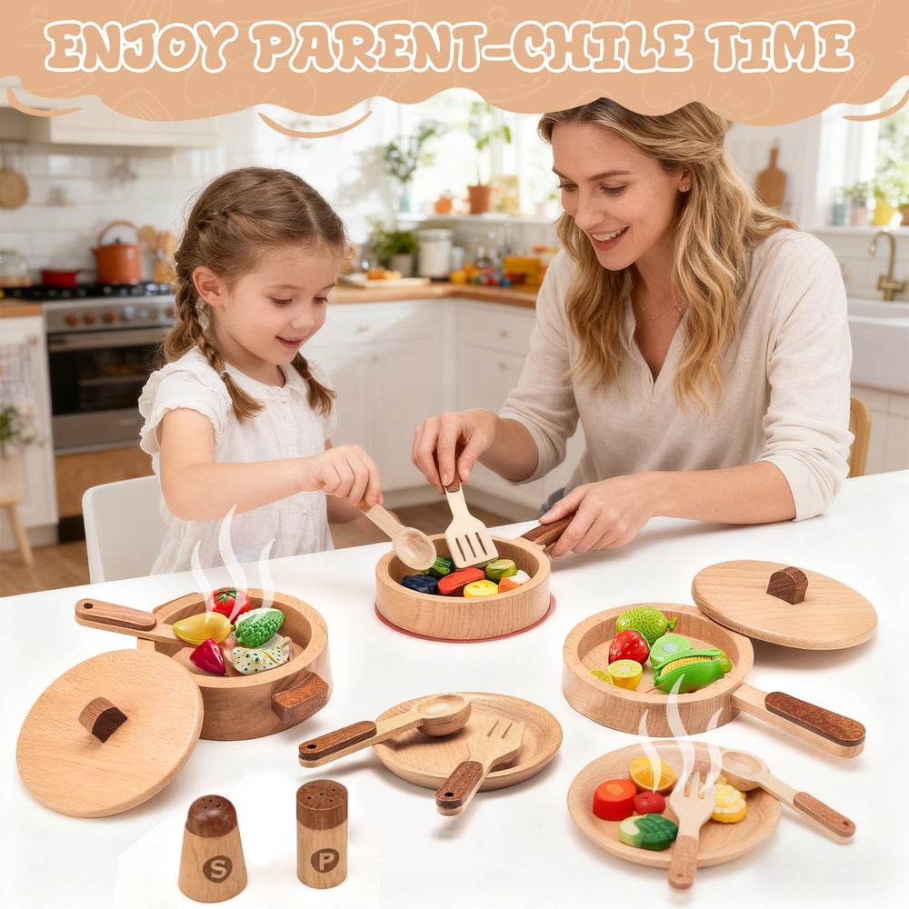 WHOHOLL 12-piece cooking set with plates and forks for shared pretend meals.