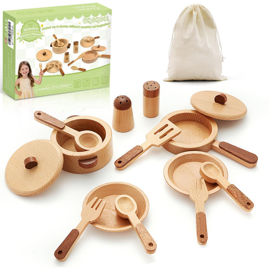 WHOHOLL wooden play kitchen set with pots and pans for imaginative play