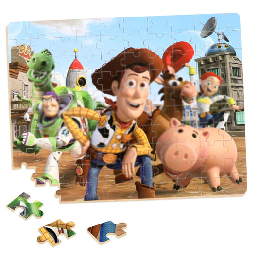 Wieewg 100-piece puzzle with pieces and tin box keeps parts organized for kids.
