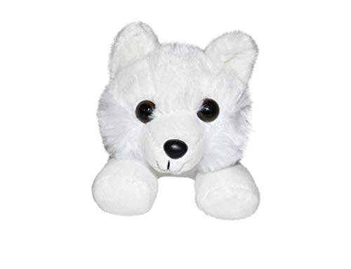 Wild Republic Arctic Fox Plush back view, lightweight buddy fits in a backpack.