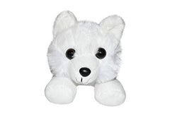 Wild Republic Arctic Fox Plush back view, lightweight buddy fits in a backpack.