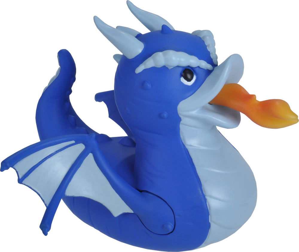 Wild Republic blue dragon rubber duck for bath time with mold-free design