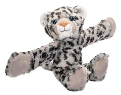 Wild Republic Huggers Snow Leopard plush with slap bracelet, ideal for backpack hugs.
