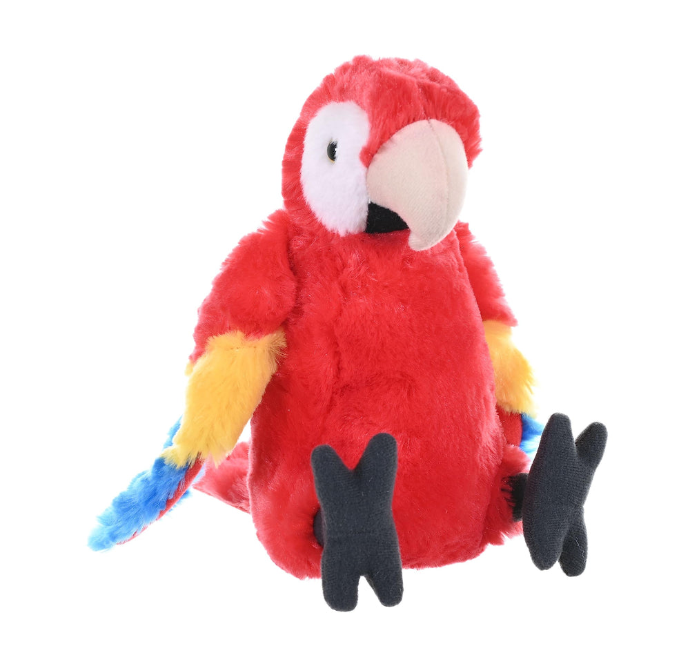 Wild Republic Scarlet Macaw Plush 8in in vibrant colors, ideal for imaginative play.