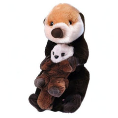 Close-up of Wild Republic sea otter mom and baby plush showing detachable feature and soft texture