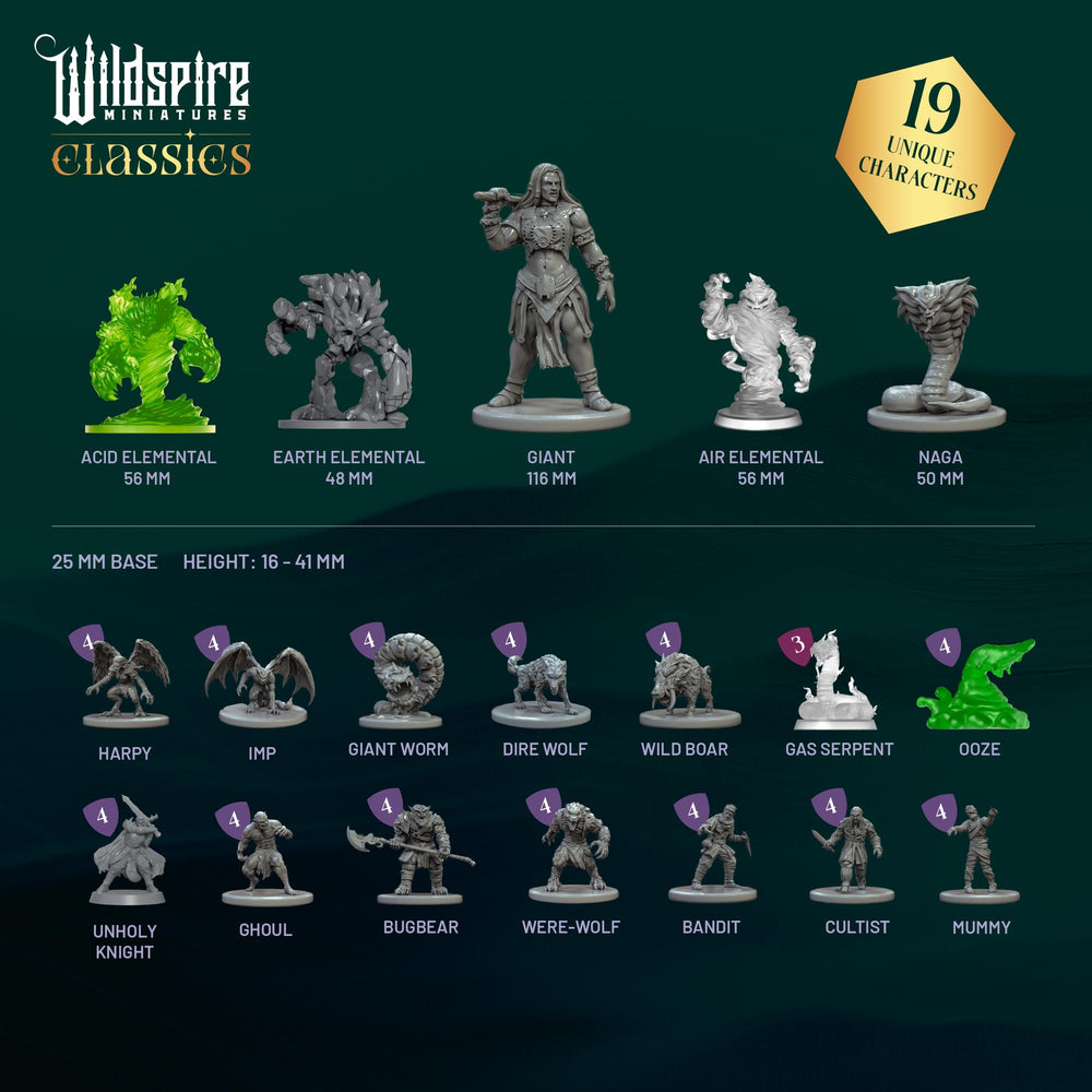 Wildspire 28mm DND miniatures unpainted ready for hobby painting and tabletop play.