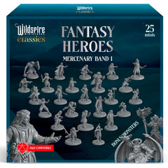 Wildspire Classic Mercenary Band collection: diverse 28mm minis ready for painting and tabletop battles.