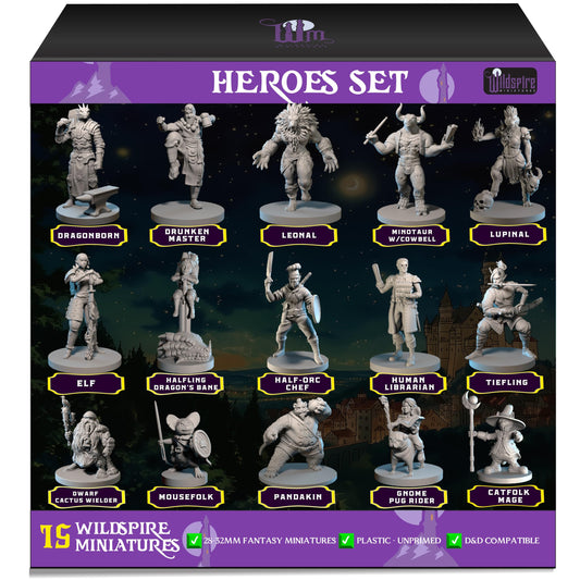 Wildspire hero miniatures bundle in dynamic poses for ready-to-play D&D sessions.