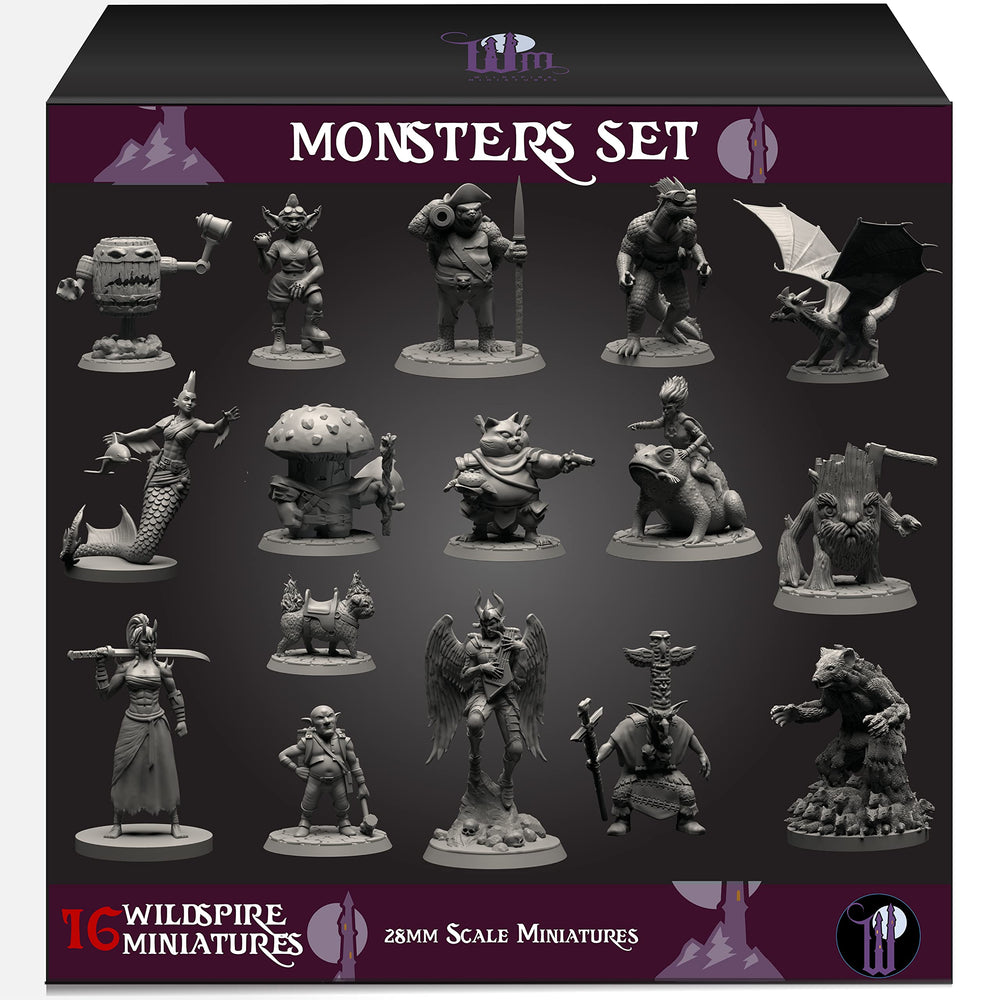 Wildspire Monsters Pack 28mm miniatures for D&D battles and quick setup.