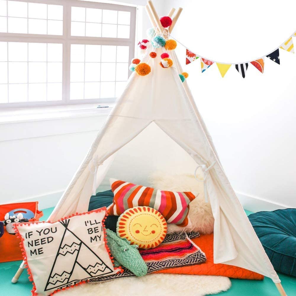 Wilhunter teepee side view shows sturdy frame and breathable fabric.
