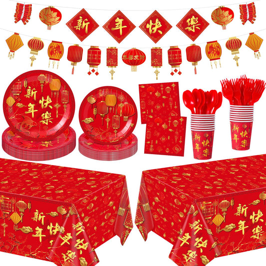 Willinglong 171 Pcs kit banner displays festive Lunar New Year decor for quick setup