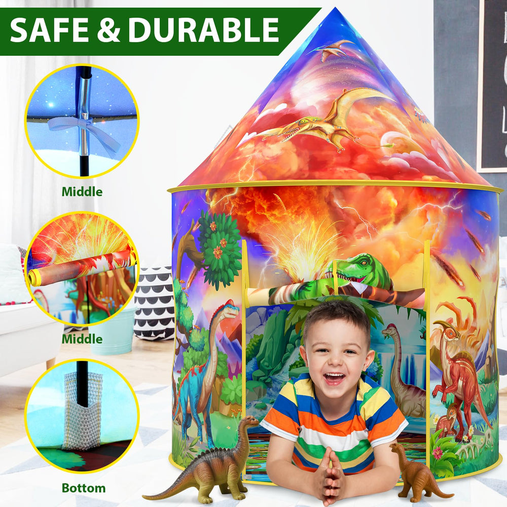 Wilwolfer Dinosaur Tent sturdy frame supports energetic toddlers during play.
