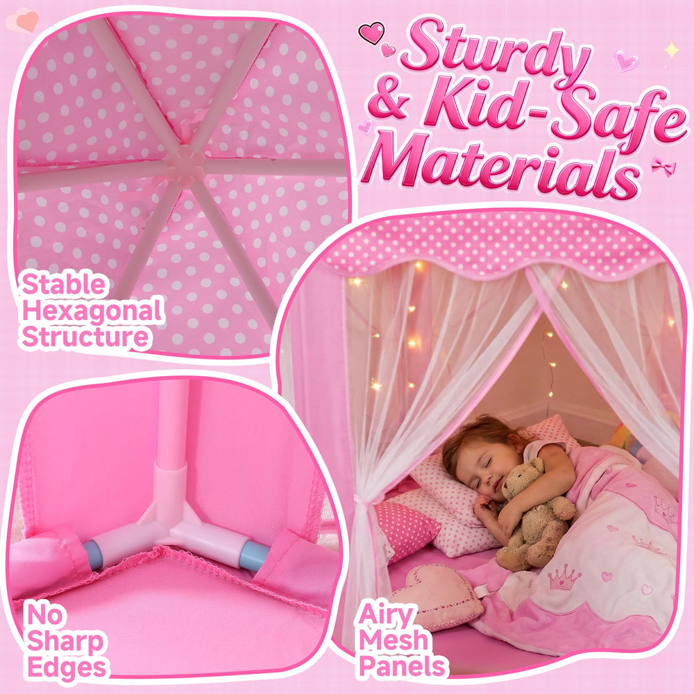 Wilwolfer Princess Castle Play Tent hexagon design, enhances stability during play