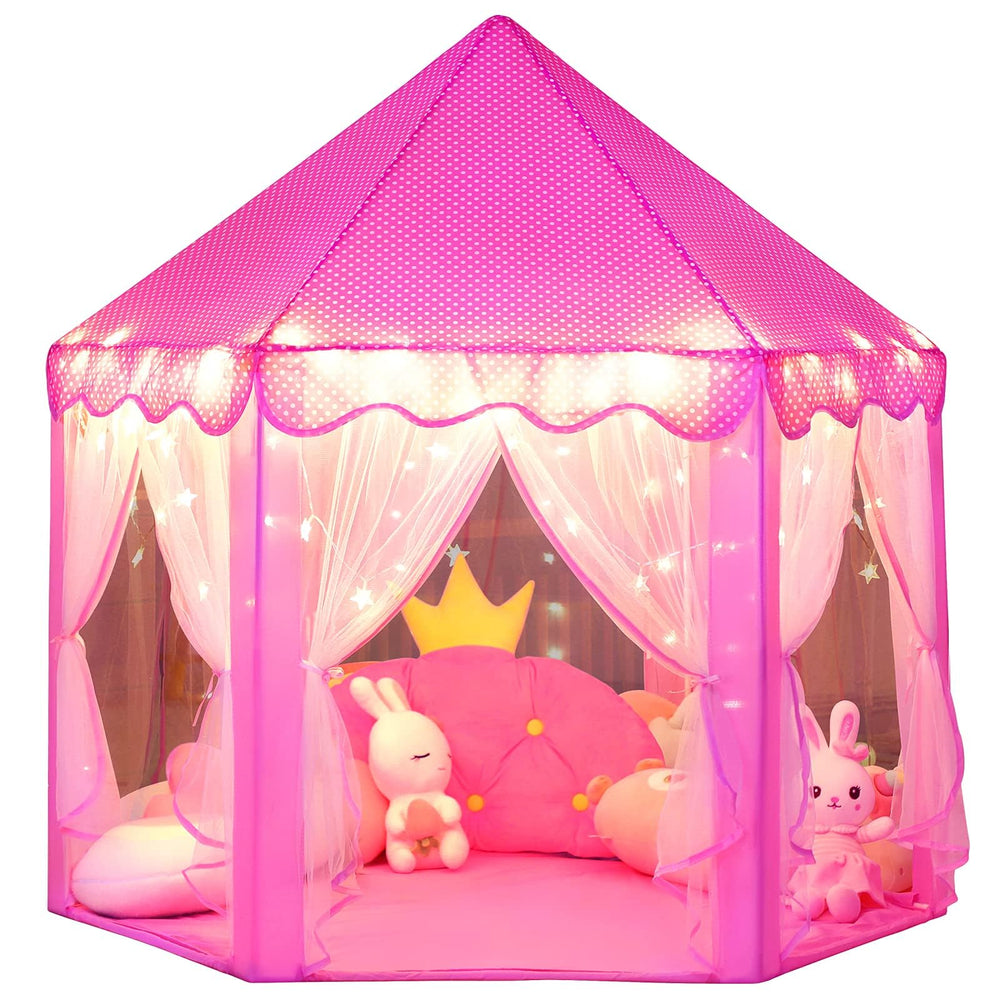 Wilwolfer Princess Castle Play Tent pink exterior view, ideal for cozy imaginative play