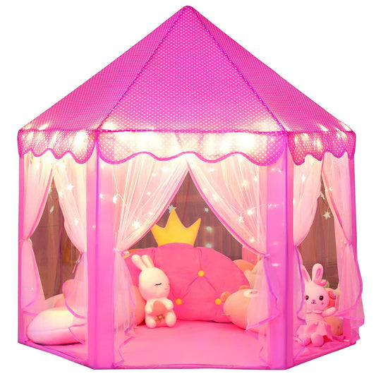 Wilwolfer Princess Castle Play Tent pink exterior view, ideal for cozy imaginative play