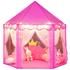 Wilwolfer Princess Castle Play Tent pink exterior view, ideal for cozy imaginative play