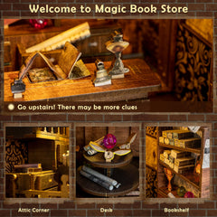 Wimlade wooden 3D puzzle bookend decor enhancing shelves with whimsical scenery.