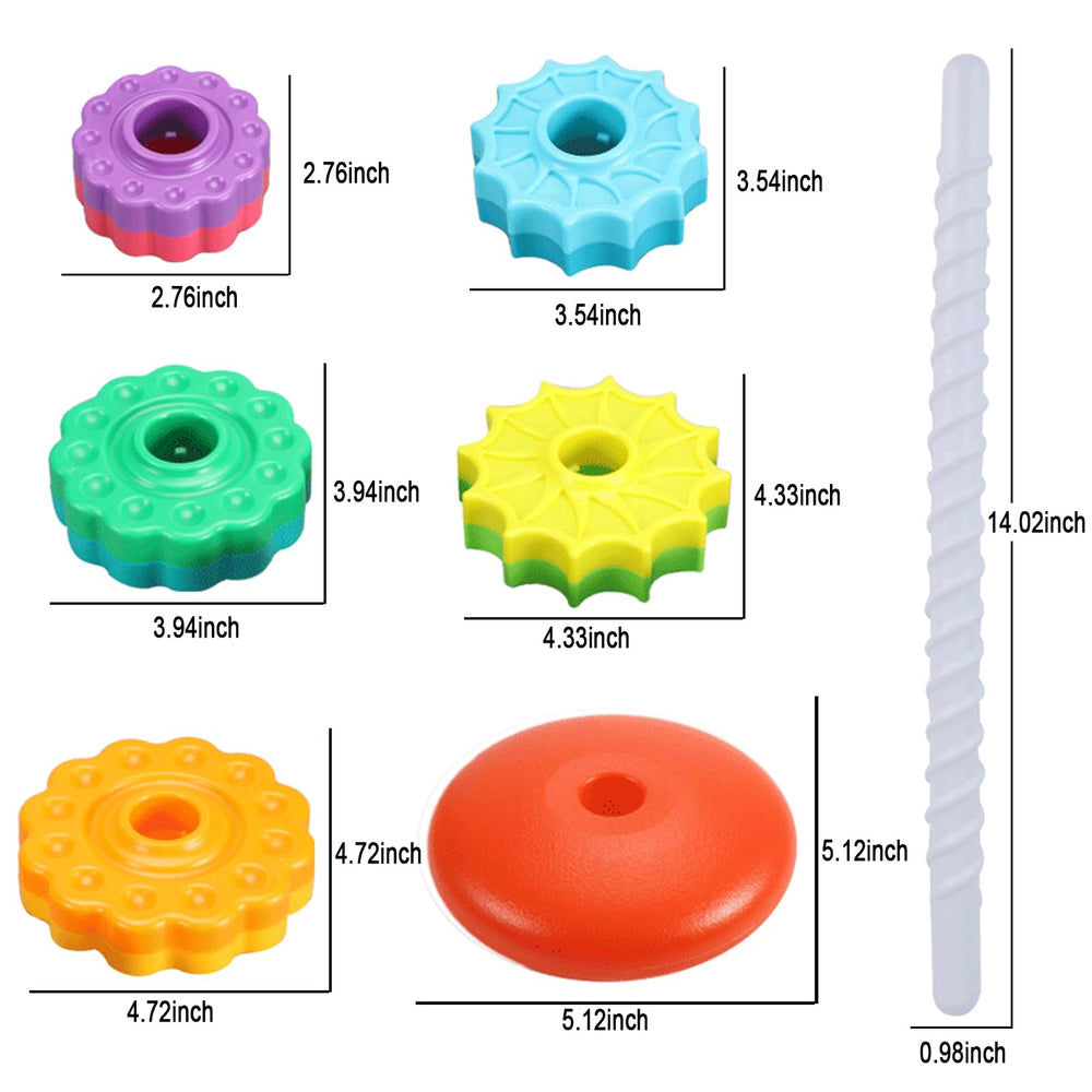 Winbar rainbow color stack disks help toddlers recognize colors during play.