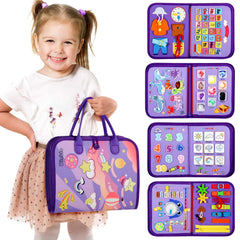Winblo Toddler Busy Board front view showing life skills activities for independent play.