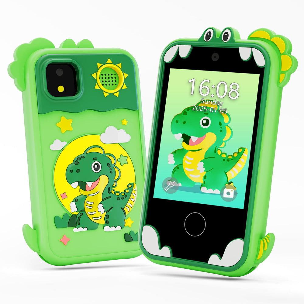 Windpaint Kids Phone Green front view, compact design for on-the-go learning.