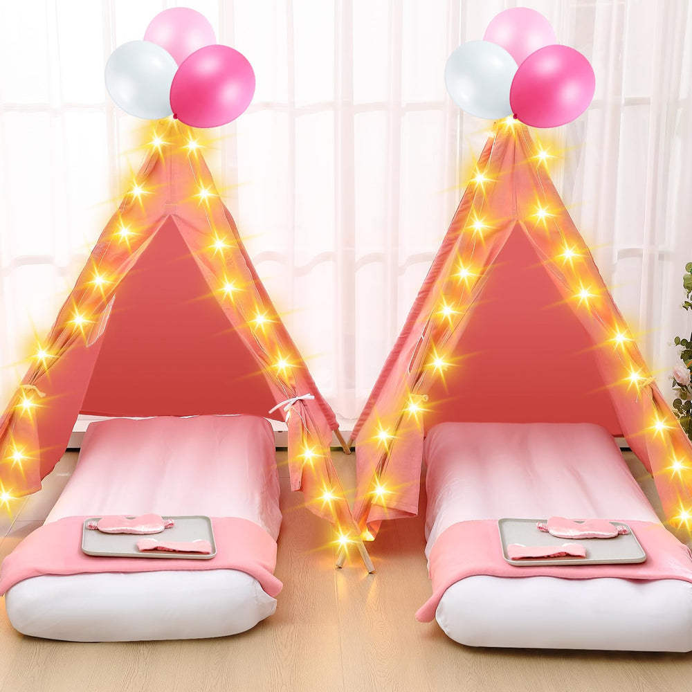 Windyun fleece blankets and trays arranged inside the teepee for cozy setup